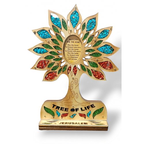 Standing Sculpture, Colorful Tree of Life with Home Blessing - 3 Languages Option