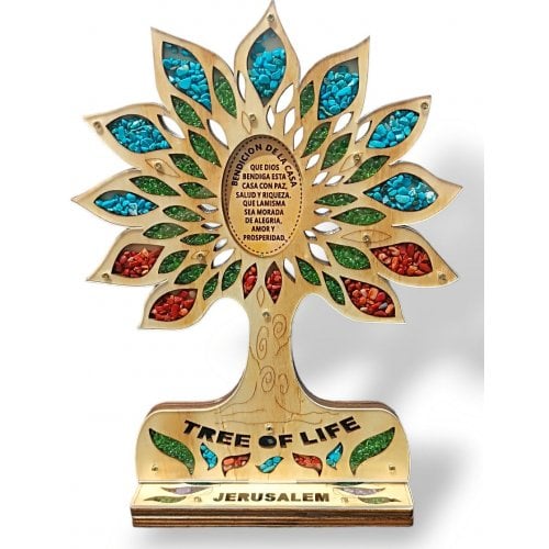 Standing Sculpture, Colorful Tree of Life with Home Blessing - 3 Languages Option