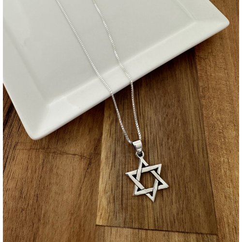 Star of David Necklace for Women in 925 Sterling Silver with Rope Chain