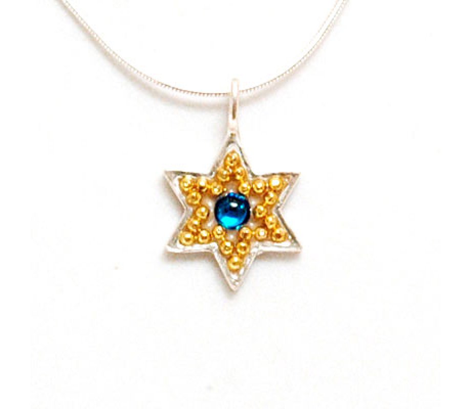 Star of David Pendant in Gold-Blue by Ester Shahaf