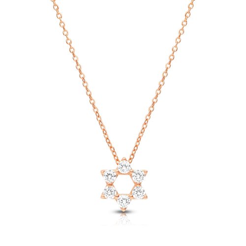 Star of David Pendant on Rose-Gold Plated Sterling Silver Necklace - Zircons