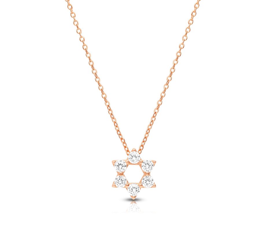 Star of David Pendant on Rose-Gold Plated Sterling Silver Necklace - Zircons