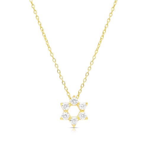 Star of David Pendant on Yellow-Gold Plated Sterling Silver Necklace - Zircons