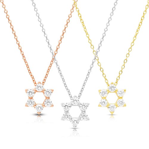 Star of David Pendant on Yellow-Gold Plated Sterling Silver Necklace - Zircons