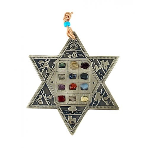 Star of David Wall Hanging with Twelve Tribe and Breastplate Stones - Hebrew