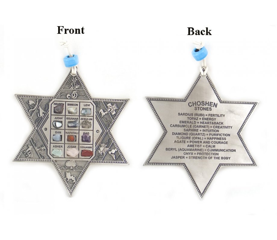 Star of David Wall Hanging with Twelve Tribes and Breastplate Stones - English