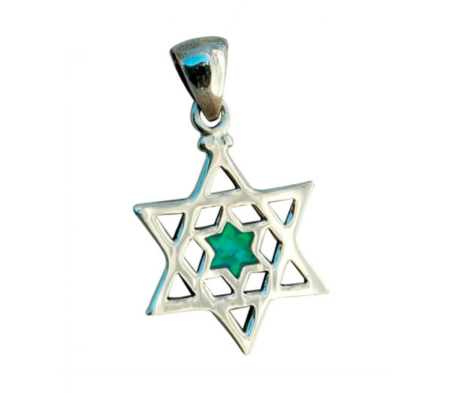Star of David inside Star of David Silver Opal Pendant