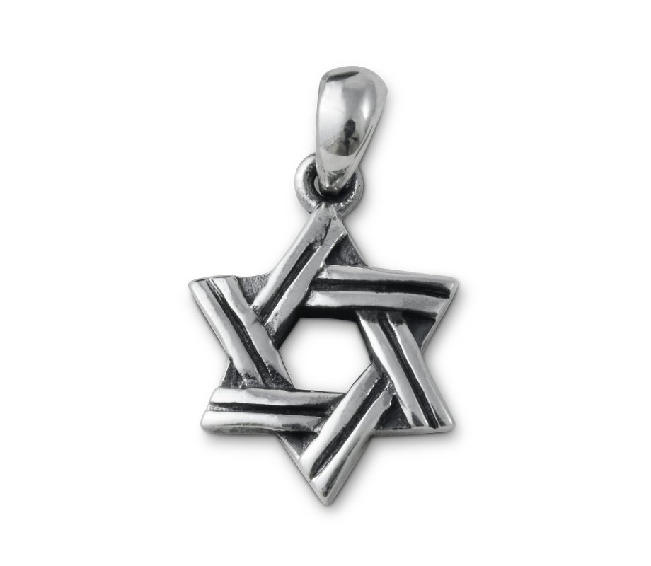 Star of David with Cut Line Design, 925 Sterling Silver Pendant Necklace