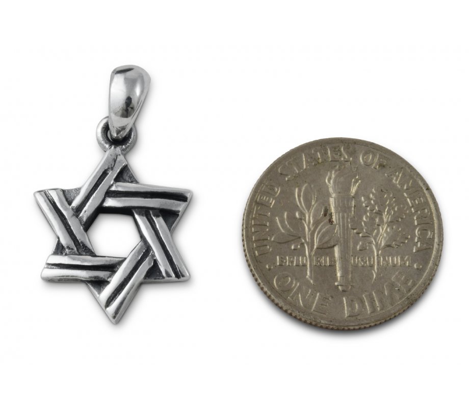 Star of David with Cut Line Design, 925 Sterling Silver Pendant Necklace