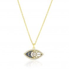 Sterling Silver .925 Necklace with Zircons - Evil Eye Charm with Enamel