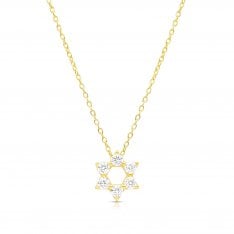 Sterling Silver .925 Star of David Necklace with Zircons - Yellow Gold Color