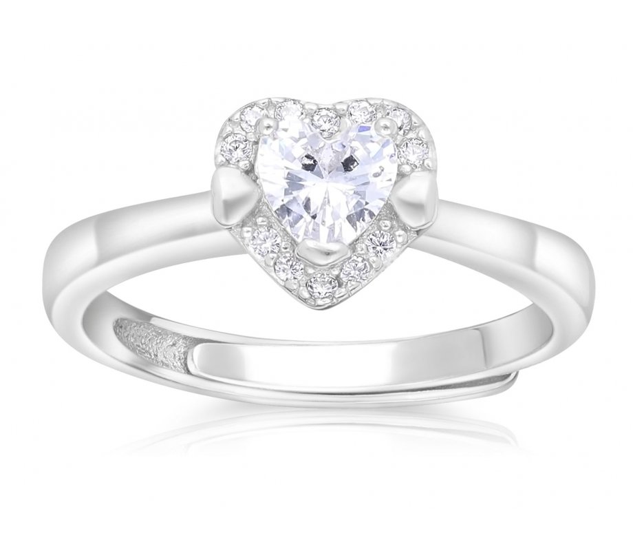 Sterling Silver Adjustable Ring - Heart Shaped Centerpiece Adorned with Zircons