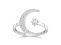 Sterling Silver Adjustable Ring with Zircons - Crescent Moon and Star