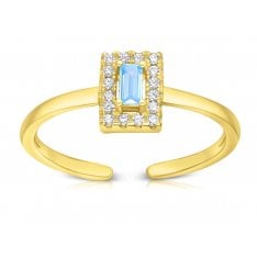 Sterling Silver Adjustable Ring with Zircons -Center Rectangular Light Blue Zircon