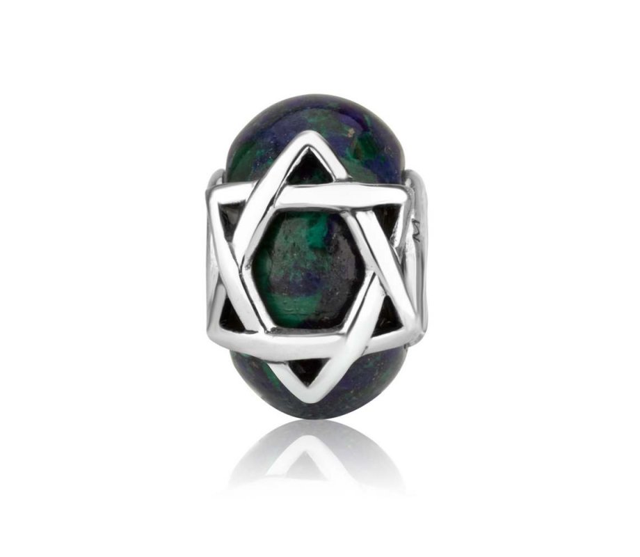 Sterling Silver Bead Charm, Star of David on Eilat Stone