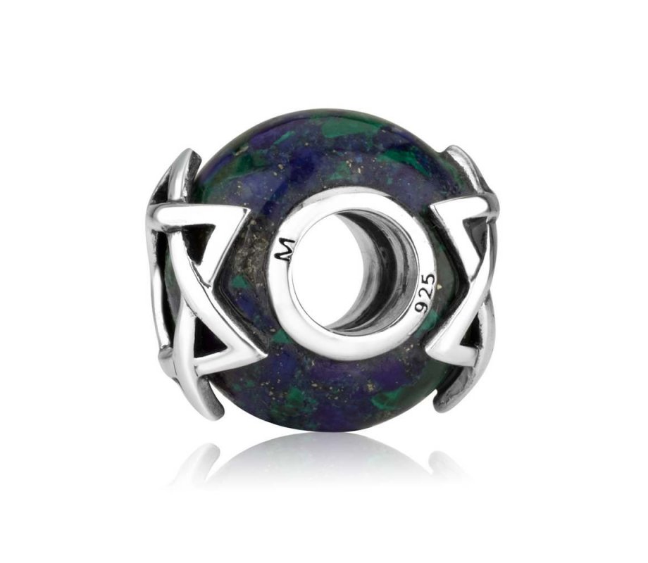 Sterling Silver Bead Charm, Star of David on Eilat Stone