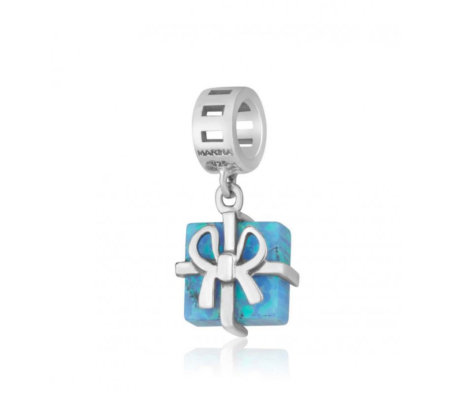 Sterling Silver Bracelet Charm - Blue-green Opal in Gift Wrap Package