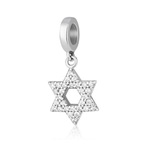 Sterling Silver Bracelet Charm - Star of David Filled with Crystal Stones