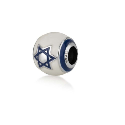 Sterling Silver Bracelet Charm, Blue and White Enamel - Israel Flag