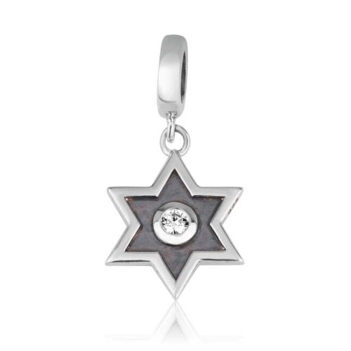 Sterling Silver Bracelet Charm, Star of David - Enamel and Crystal