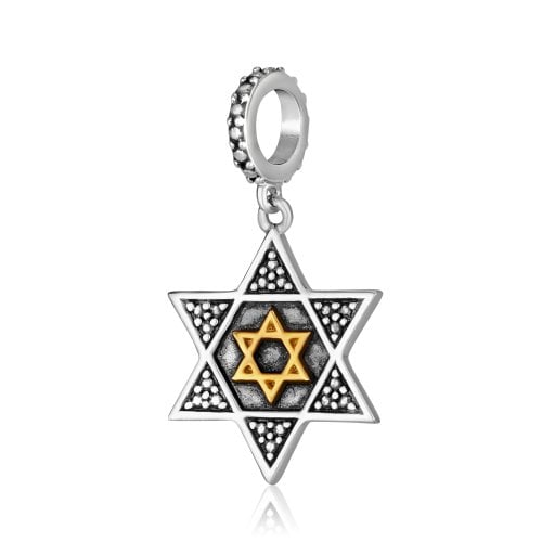 Sterling Silver Bracelet Charm, Textured - Gold Plated Inner Star of David