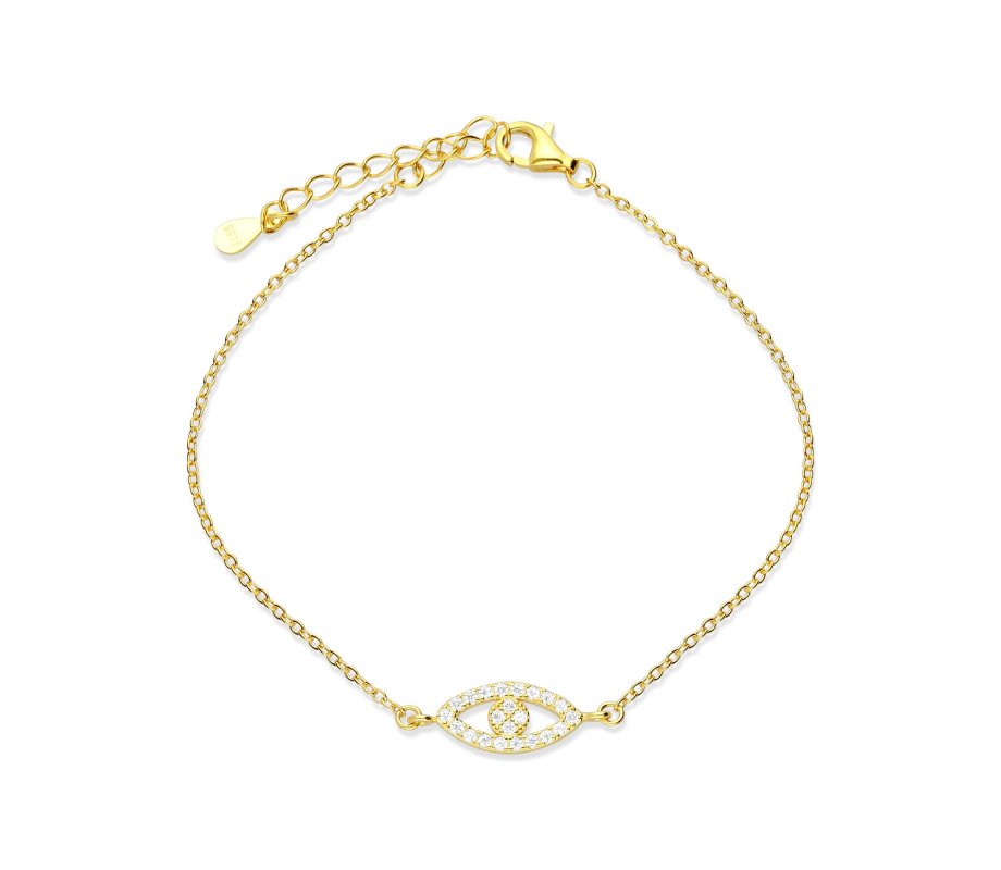 Sterling Silver Bracelet Plated with Yellow Gold – Evil Eye Amulet with Zircons