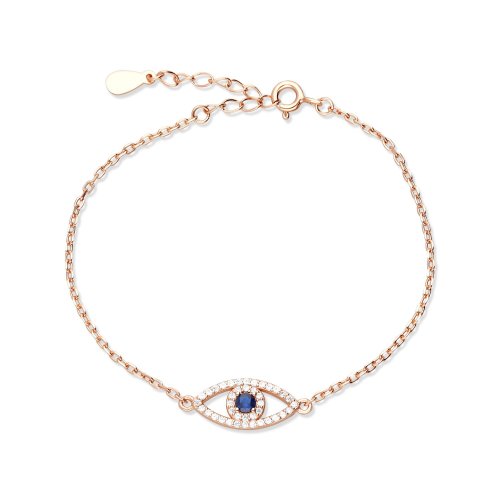 Sterling Silver Bracelet with Blue Evil Eye Protection - Choice of Finish