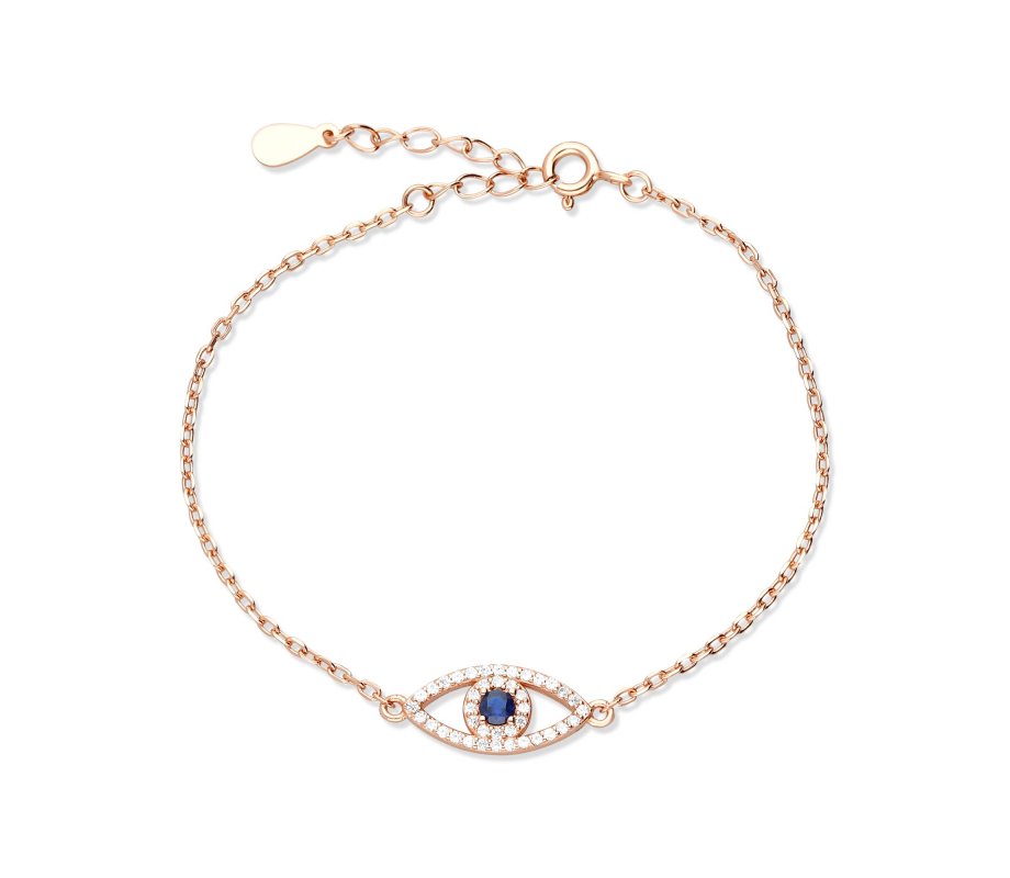 Sterling Silver Bracelet with Blue Evil Eye Protection - Choice of Finish