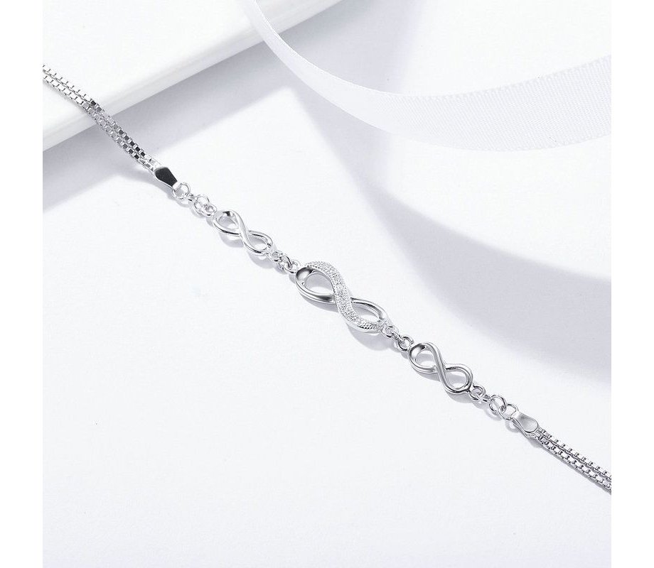 Sterling Silver Bracelet with Infinity Symbols – Zircon Decorated