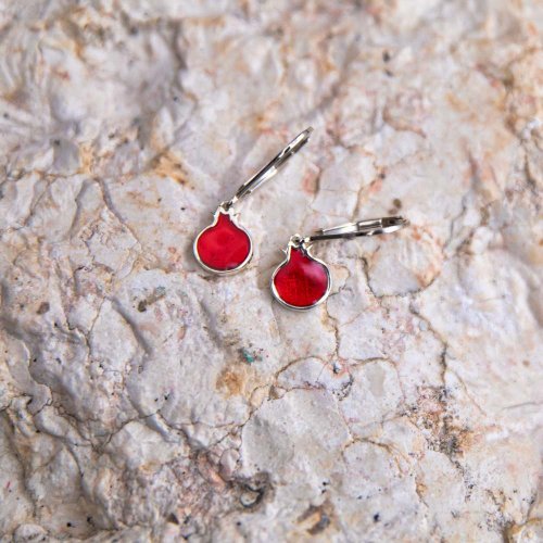 Sterling Silver Dangle Earrings - Red Pomegranates