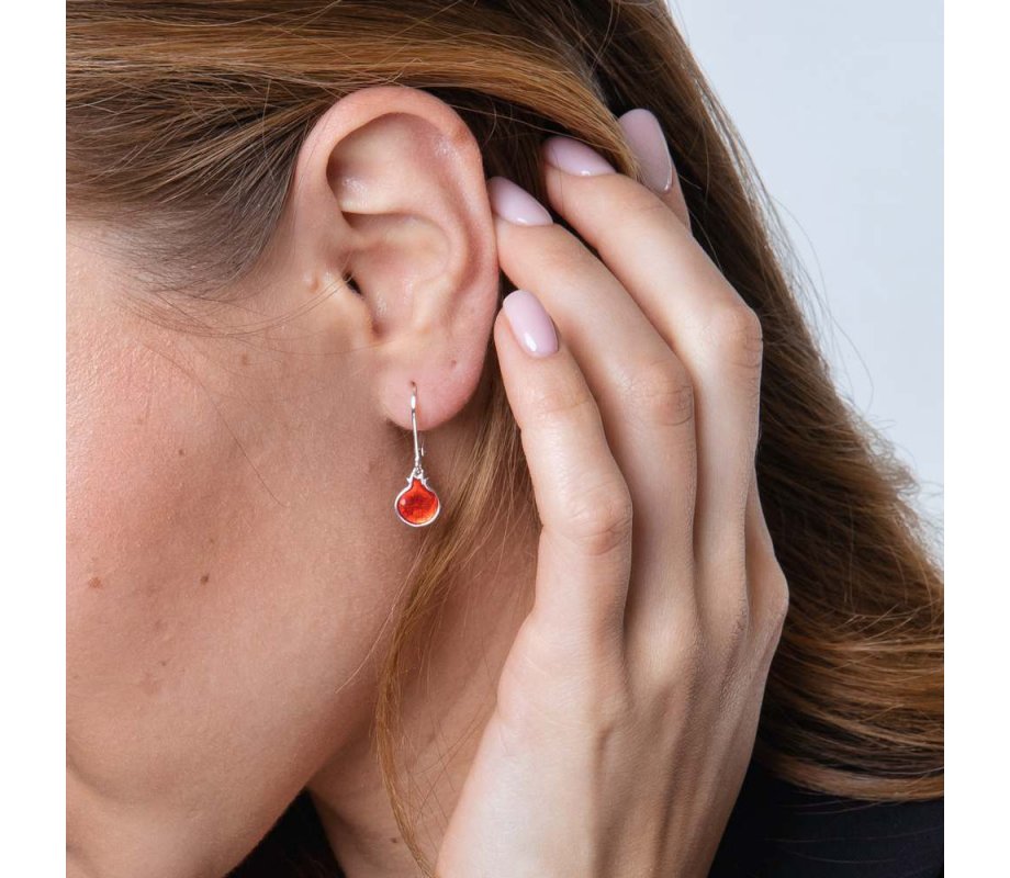 Sterling Silver Dangle Earrings - Red Pomegranates