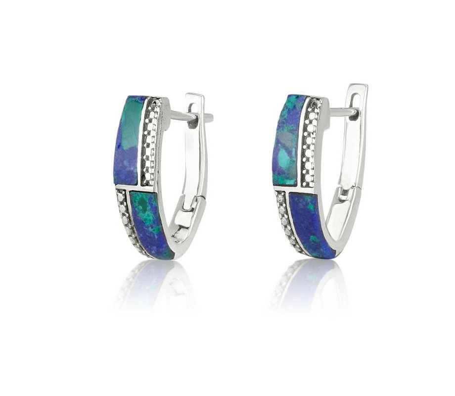 Sterling Silver Earrings - Strips of Eilat Stone and Beading