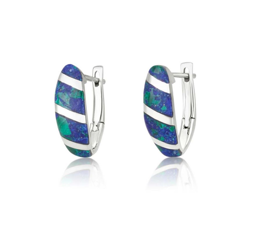 Sterling Silver Earrings, Curved Eilat Stone with Silver Stripes