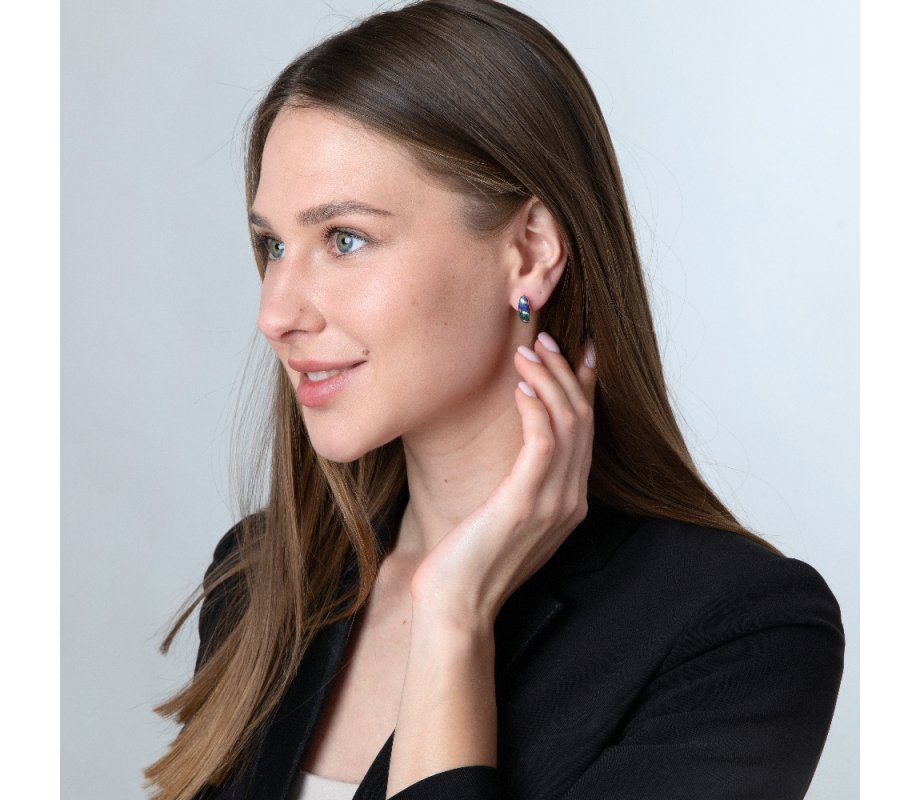 Sterling Silver Earrings, Curved Eilat Stone with Silver Stripes