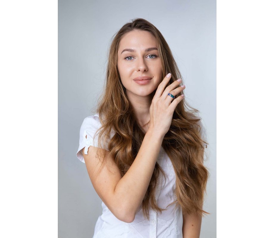 Sterling Silver Eilat Stone Ring with Diagonal Decorative Stripe