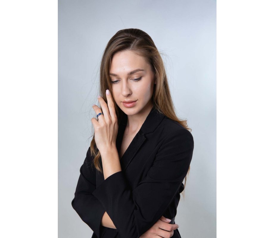 Sterling Silver Eilat Stone Ring with Two Decorative Artwork Stripes