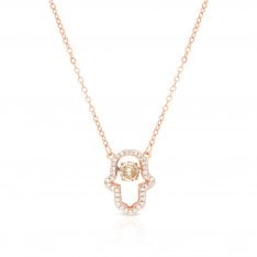 Sterling Silver Hamsa Necklace with Zircons - Rose Gold
