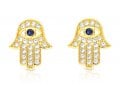 Sterling Silver Hamsa Stud Earrings with Blue and White Zircons - Option Gold