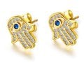 Sterling Silver Hamsa Stud Earrings with Blue and White Zircons - Option Gold