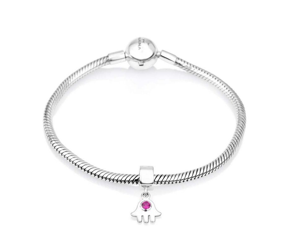 Sterling Silver Hamsa with Red Stone Charm