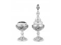 Sterling Silver Havdalah Set with Spice Box and Candle Holder - Swirling Engraving