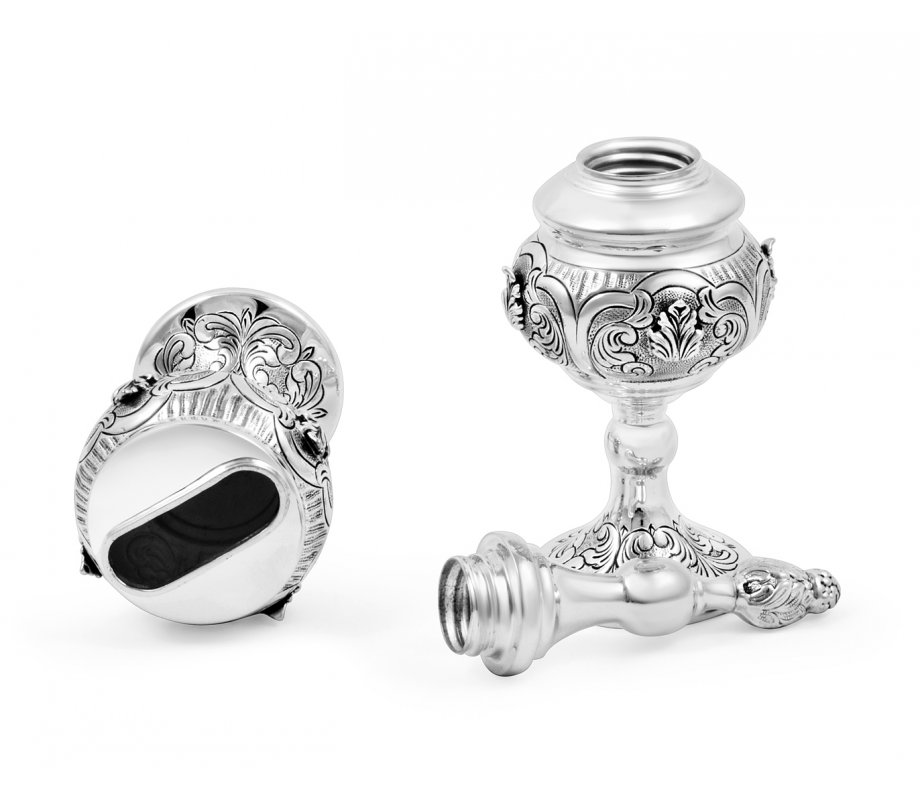 Sterling Silver Havdalah Set with Spice Box and Candle Holder - Swirling Engraving