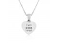 Sterling Silver Heart Necklace - Israeli Flag Image and a Blessing on Reverse