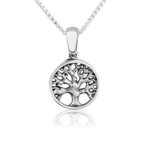 Sterling Silver Necklace - Oval Pendant with Tree of Life