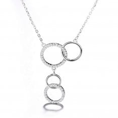 Sterling Silver Necklace, Four Connecting Circles Pendant - Zircons