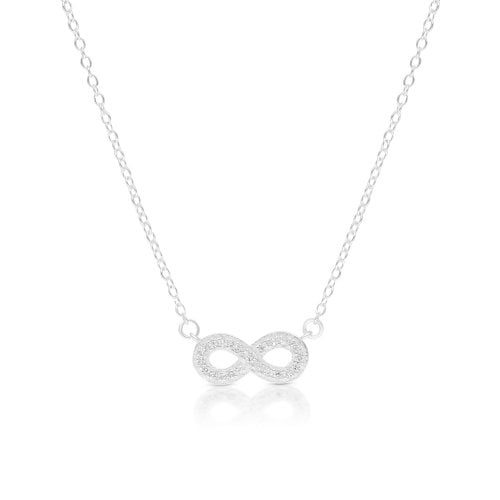 Sterling Silver Necklace, Infinity Zircon Pendant - Yellow or Rose Gold or Silver