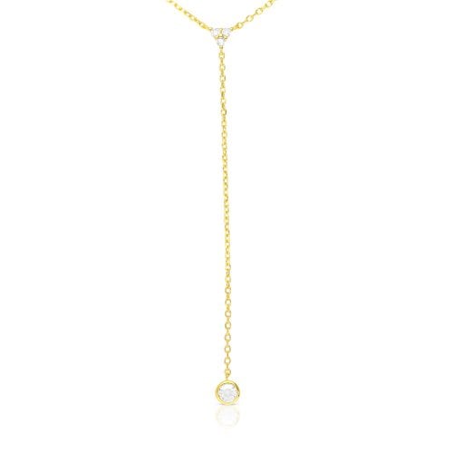 Sterling Silver Necklace Plated with Yellow Gold - Lariat Pendant with Zircons