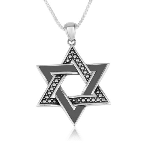 Sterling Silver Necklace, Star of David Pendant  Bead and Smooth Design