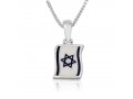 Sterling Silver Necklace and Pendant, Blue and White Star of David Flag of Israel