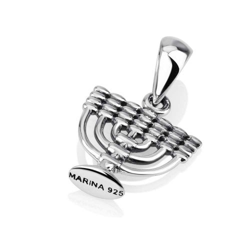 Sterling Silver Necklace with 7-Branch Temple Menorah Image Pendant